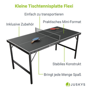 Mini Tischtennisplatte Flexi mit Zubehör - Schwarz, Silber