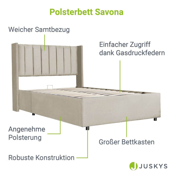 Polsterbett Savona 140x200 cm aus Samt Beige