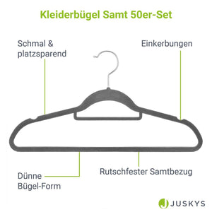 Kleiderbügel Samt 50er Set Grau