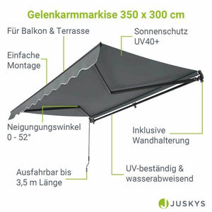 Gelenkarmmarkise 350 x 300 cm mit Kurbel Grau