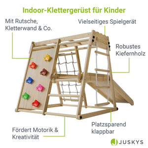 Mini Klettergerüst für Kinder mit Rutsche - Natur