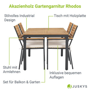 5-teilig Akazienholz Gartengarnitur Rhodos mit Auflagen
