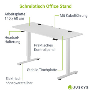 Elektrisch verstellbarer Schreibtisch 140x60 cm in Weiss