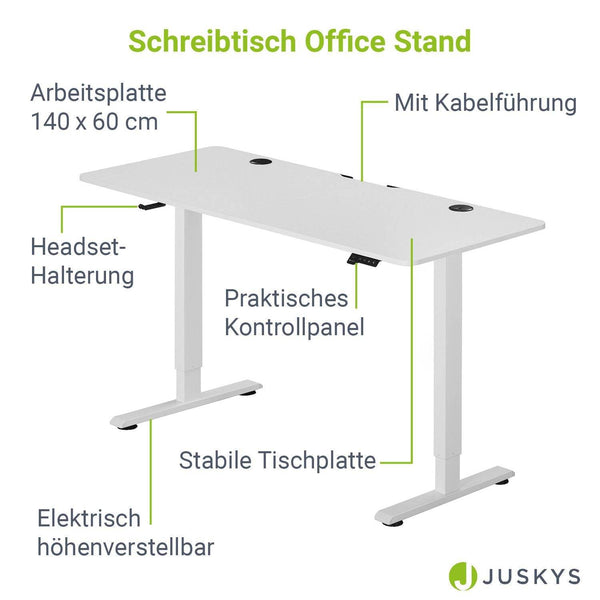 Elektrisch verstellbarer Schreibtisch 140x60 cm in Weiss