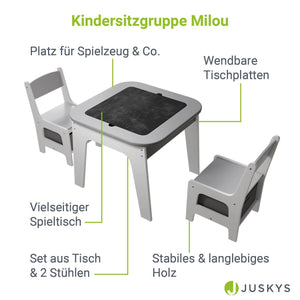 Kindersitzgruppe Milou mit 2 Stühlen & 1 Tisch - Grau
