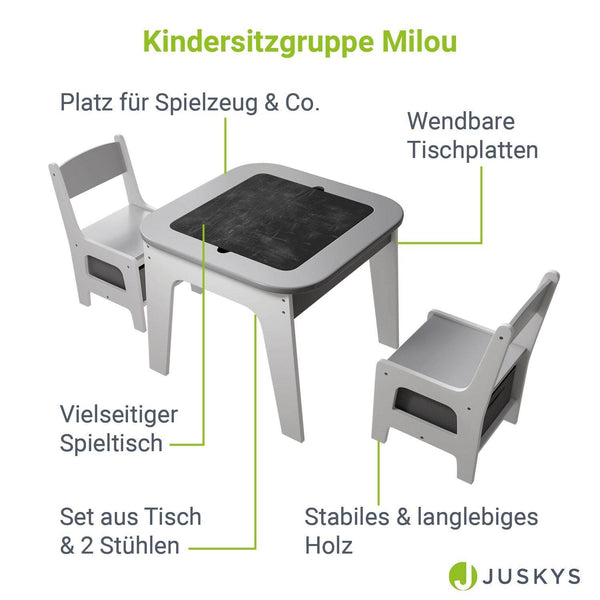 Kindersitzgruppe Milou mit 2 Stühlen & 1 Tisch - Grau