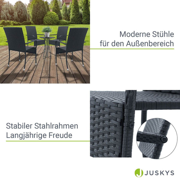 Polyrattan Gartenstühle Yoro 4er Set Schwarz