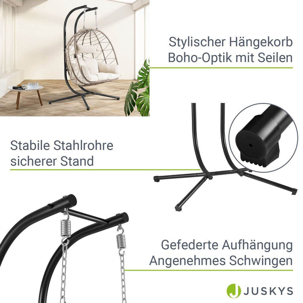 Polyrattan Doppel Hängesessel Aria mit Gestell - Beige