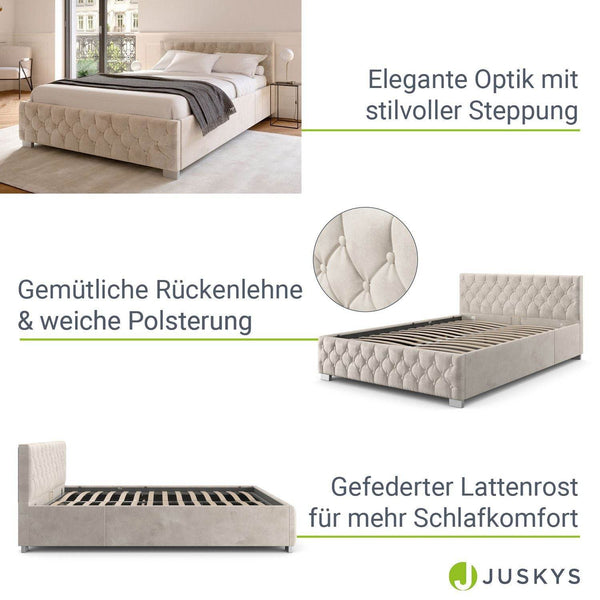 LED Polsterbett Nizza 140x200 cm Bettkasten Beige