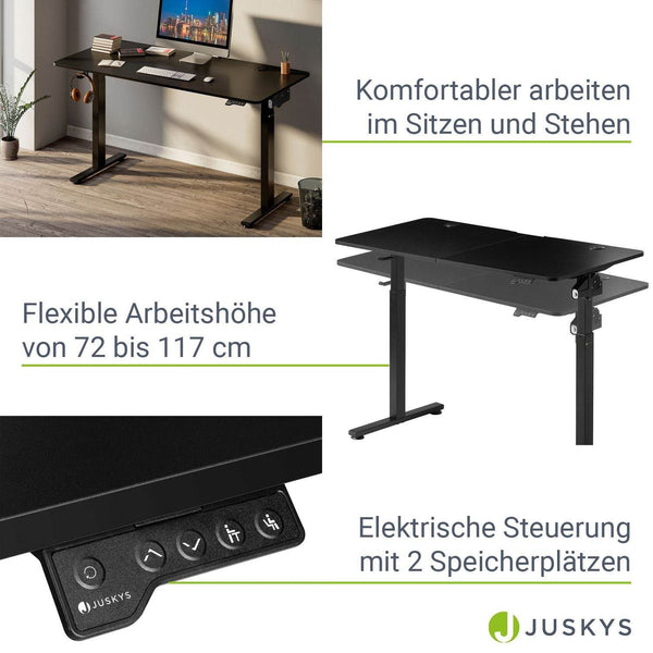 Elektrisch verstellbarer Schreibtisch 120x60 cm Schwarz