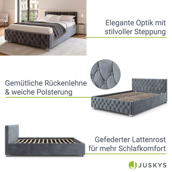 LED Polsterbett Nizza 180x200 cm Bettkasten Grau