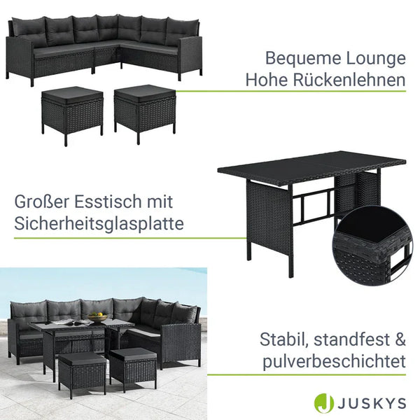 Polyrattan Lounge Manacor Gartenmöbel-Set Schwarz/Grau