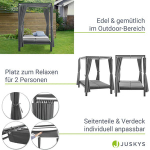 Doppel Loungebett Sonnenliege Kreta - Liege mit Dach in Grau