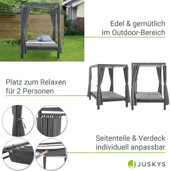 Doppel Loungebett Sonnenliege Kreta - Liege mit Dach in Grau