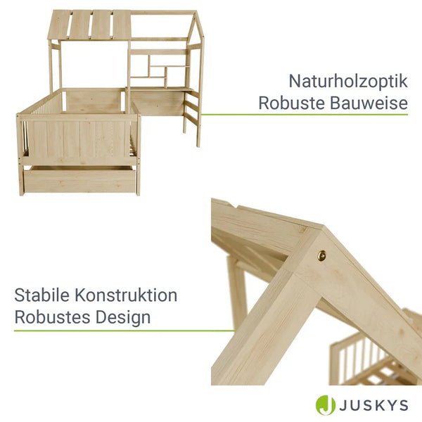 Kinderbett Yari mit Tisch und Stuhl Natur
