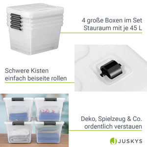 Aufbewahrungsbox 45 L mit Deckel 4er Set