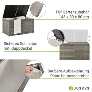 Polyrattan Auflagenbox Ikaria grau mit Deckel 950 Liter