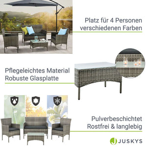 Polyrattan Sitzgruppe Fort Myers grau-meliert und dunkelgraue Bezüge