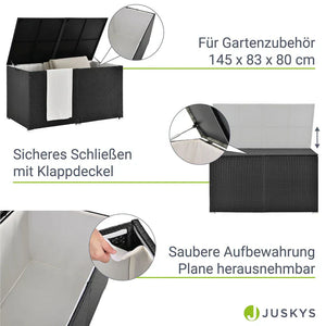 Polyrattan Auflagenbox Ikaria schwarz mit Deckel 950 Liter