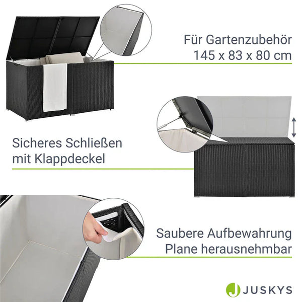 Polyrattan Auflagenbox Ikaria schwarz mit Deckel 950 Liter