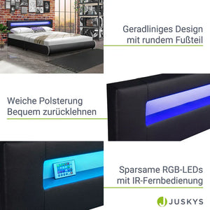 LED Polsterbett Sevilla 180x200 cm mit Lattenrost schwarz