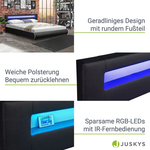 LED Polsterbett Sevilla 180x200 cm mit Lattenrost schwarz