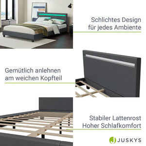 LED Polsterbett Paris 140x200 cm mit Lattenrost Dunkelgrau