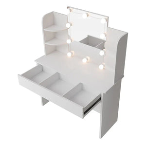 Schminktisch Bella mit LED Beleuchtung Frisiertisch mit Spiegel und viel Stauraum Weiss