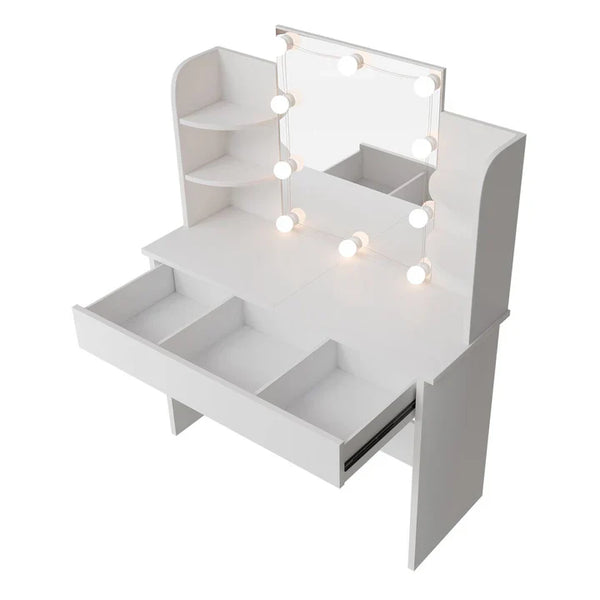 Schminktisch Bella mit LED Beleuchtung Frisiertisch mit Spiegel und viel Stauraum Weiss