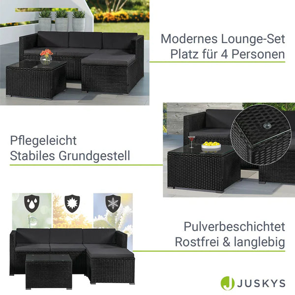 Polyrattan Lounge Punta Cana Sitzgarnitur Schwarz Grau