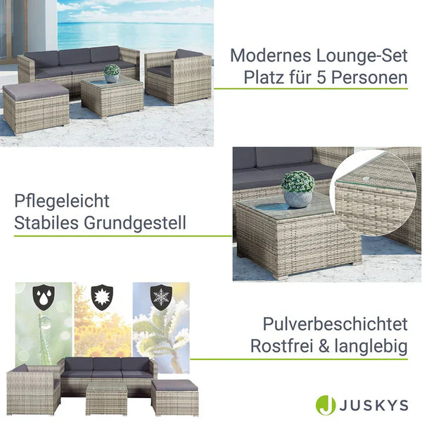 Polyrattan Lounge Punta Cana L grau-meliert und dunkelgraue Bezüge