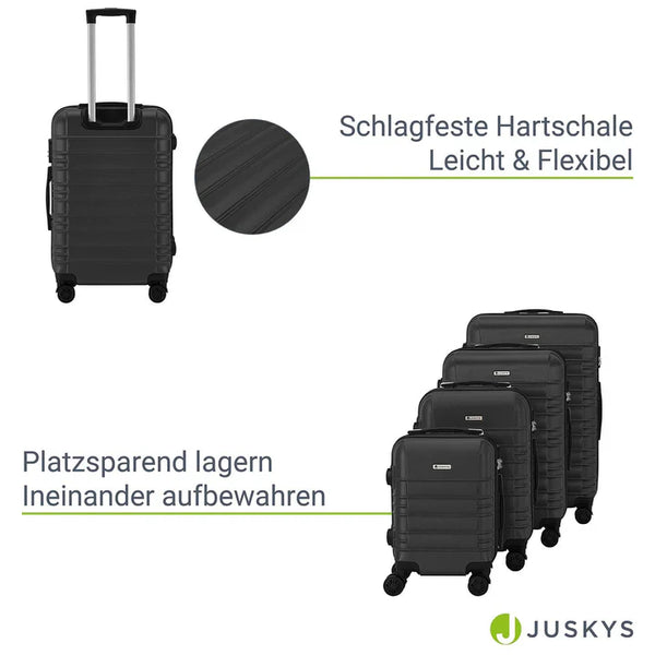 Hartschalen Kofferset Rom - Schwarz 4-teiliges Set mit schlagfester ABS-Hartschale und 360° Rollen