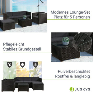 Polyrattan Lounge / Sitzgarnitur Punta Cana L schwarz mit Bezügen in Dunkelgrau