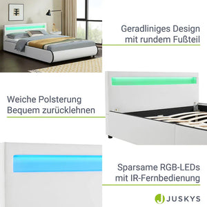 LED Polsterbett Sevilla 140 x 200 cm Lattenrost weiss