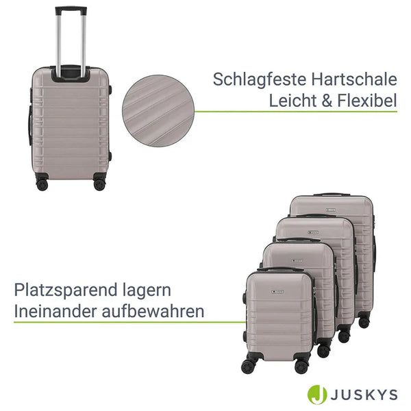 Hartschalen Kofferset Rom - Champagner 4-teiliges Set mit schlagfester ABS-Hartschale und 360° Rollen