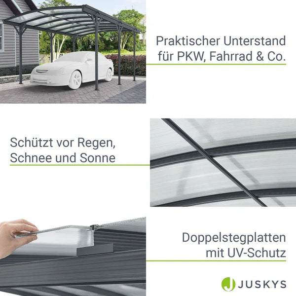 Carport mit Bogendach Stellplatz 5 x 3 m in Dunkelgrau