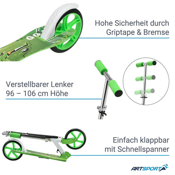 Cityroller Scooter mit XXL Rädern, Fußständer Hinterradreibungsbremse