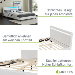 LED Polsterbett Paris 140 x 200 cm mit Lattenrost weiss