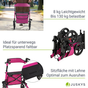 Aluminium Rollator Vital klappbar mit Sitzfläche & Einkaufstasche in lila