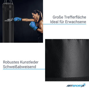 Boxsack 30kg mit 4-Punkt Stahlkette und Karabinerhaken
