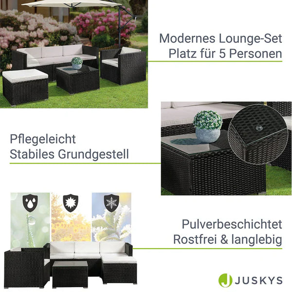 4-teilig Polyrattan Lounge Sitzgarnitur Punta Cana L schwarz