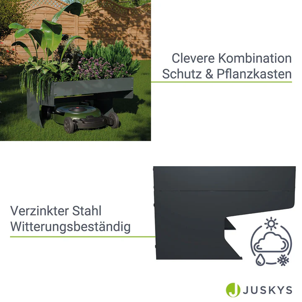 Mähroboter Garage mit Pflanzkasten Überdachung