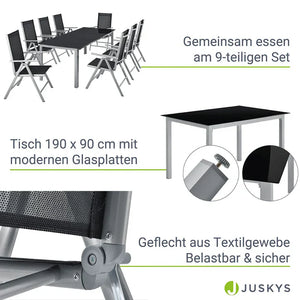 Aluminium Gartengarnitur Milano 9-teilig mit Tisch und 8 Stühlen silbergrau