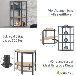 Eckregal Lagerregal Corner Easy 160 x 75 x 40-75 cm Grau