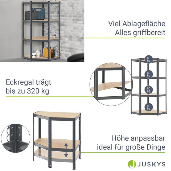 Eckregal Lagerregal Corner Easy 160 x 75 x 40-75 cm Grau