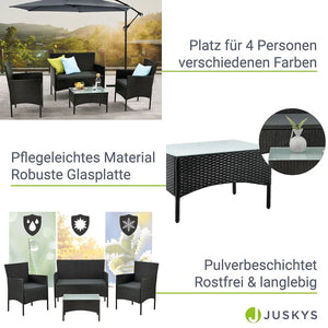 Polyrattan Sitzgruppe Fort Myers schwarz und dunkelgraue Bezüge