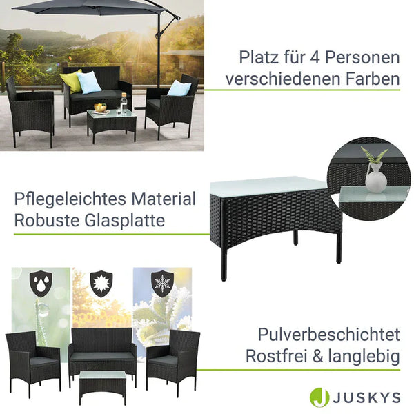 Polyrattan Sitzgruppe Fort Myers schwarz und dunkelgraue Bezüge