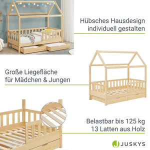 Kinderbett Marli 80 x 160 cm mit Bettkasten und Lattenrost Natur