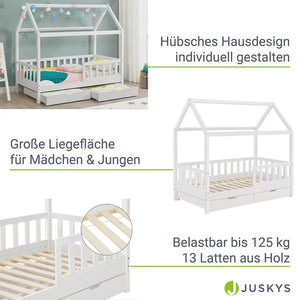 Kinderbett Marli 80 x 160 cm mit Bettkasten und Lattenrost Weiss