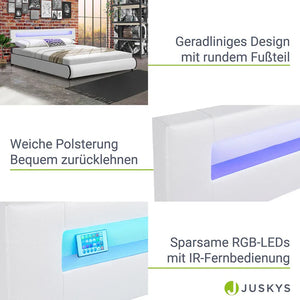 Polsterbett Sevilla 180 x 200 cm LED-Beleuchtung und Lattenrost weiss